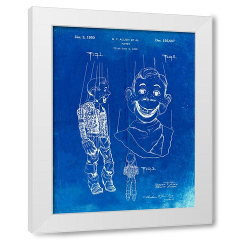 PP628-Faded Blueprint Howdy Doody Marionette Patent Poster White Modern Wood Framed Art Print by Borders, Cole