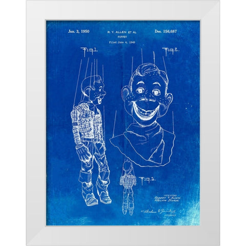 PP628-Faded Blueprint Howdy Doody Marionette Patent Poster White Modern Wood Framed Art Print by Borders, Cole
