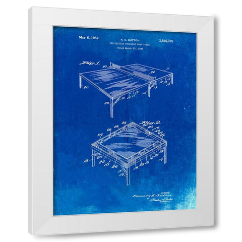 PP629-Faded Blueprint Ping Pong Table Patent Poster White Modern Wood Framed Art Print by Borders, Cole