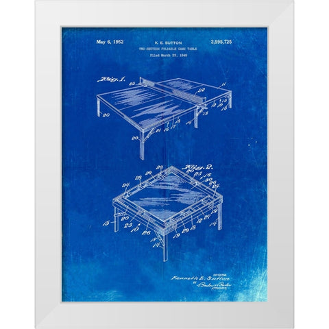 PP629-Faded Blueprint Ping Pong Table Patent Poster White Modern Wood Framed Art Print by Borders, Cole