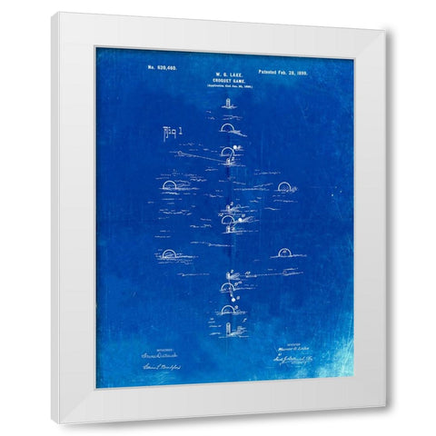 PP631-Faded Blueprint Croquet Game 1899 Patent Poster White Modern Wood Framed Art Print by Borders, Cole