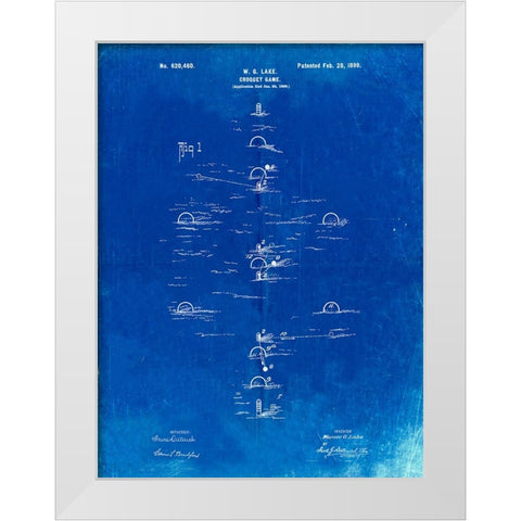 PP631-Faded Blueprint Croquet Game 1899 Patent Poster White Modern Wood Framed Art Print by Borders, Cole