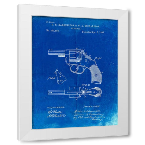 PP633-Faded Blueprint H And R Revolver Pistol Patent Poster White Modern Wood Framed Art Print by Borders, Cole
