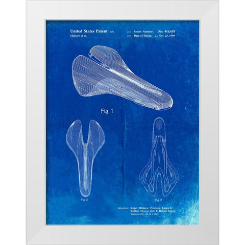 PP637-Faded Blueprint Bicycle Seat Patent Poster White Modern Wood Framed Art Print by Borders, Cole