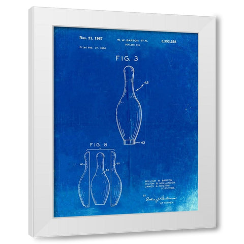PP641-Faded Blueprint Bowling Pin 1967 Patent Poster White Modern Wood Framed Art Print by Borders, Cole