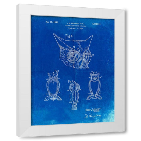 PP647-Faded Blueprint Owl Bird of Prey Patent Poster White Modern Wood Framed Art Print by Borders, Cole