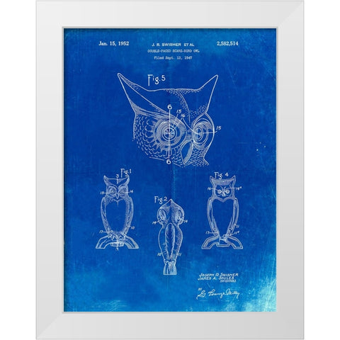 PP647-Faded Blueprint Owl Bird of Prey Patent Poster White Modern Wood Framed Art Print by Borders, Cole