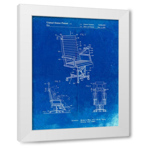 PP648-Faded Blueprint Exercising Office Chair Patent Poster White Modern Wood Framed Art Print by Borders, Cole