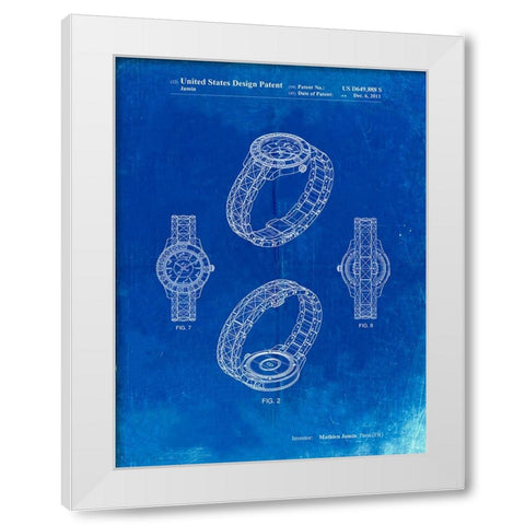 PP651-Faded Blueprint Luxury Watch Patent Poster White Modern Wood Framed Art Print by Borders, Cole