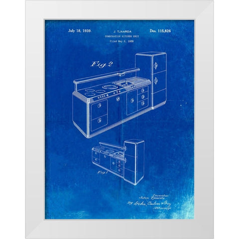 PP659-Faded Blueprint Kitchen Cabinets Poster White Modern Wood Framed Art Print by Borders, Cole