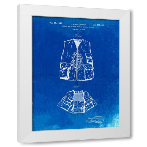PP661-Faded Blueprint Hunting and Fishing Vest Patent Poster White Modern Wood Framed Art Print by Borders, Cole