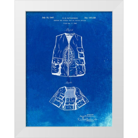 PP661-Faded Blueprint Hunting and Fishing Vest Patent Poster White Modern Wood Framed Art Print by Borders, Cole