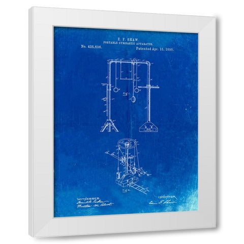 PP664-Faded Blueprint Portable Gymnastic Bars 1890 Patent Poster White Modern Wood Framed Art Print by Borders, Cole