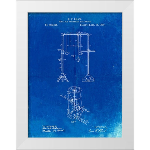 PP664-Faded Blueprint Portable Gymnastic Bars 1890 Patent Poster White Modern Wood Framed Art Print by Borders, Cole