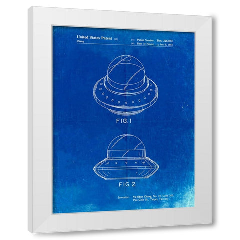 PP667-Faded Blueprint Flying Saucer Poster White Modern Wood Framed Art Print by Borders, Cole