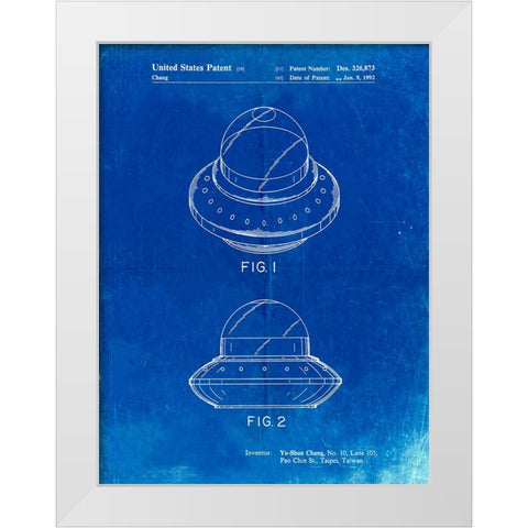 PP667-Faded Blueprint Flying Saucer Poster White Modern Wood Framed Art Print by Borders, Cole