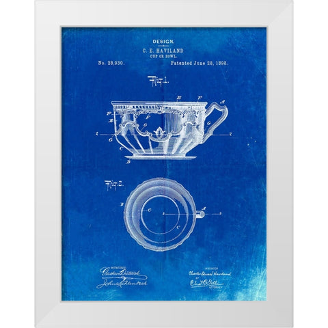 PP670-Faded Blueprint Gyrocompass Patent Poster White Modern Wood Framed Art Print by Borders, Cole