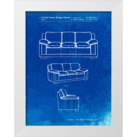 PP671-Faded Blueprint Couch Patent Poster White Modern Wood Framed Art Print by Borders, Cole
