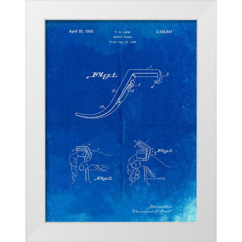 PP672-Faded Blueprint Bottle Opener Patent Poster White Modern Wood Framed Art Print by Borders, Cole