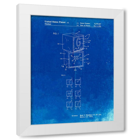 PP674-Faded Blueprint Childrens Building Block White Modern Wood Framed Art Print by Borders, Cole