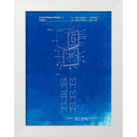 PP674-Faded Blueprint Childrens Building Block White Modern Wood Framed Art Print by Borders, Cole