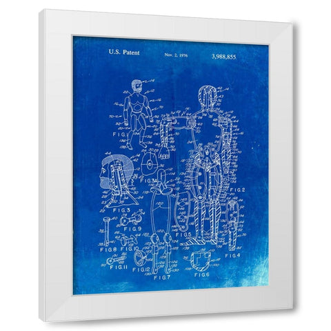 PP675-Faded Blueprint The Defenders Toy 1976 Patent Poster White Modern Wood Framed Art Print by Borders, Cole