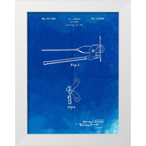 PP677-Faded Blueprint Can Opener Patent Poster White Modern Wood Framed Art Print by Borders, Cole