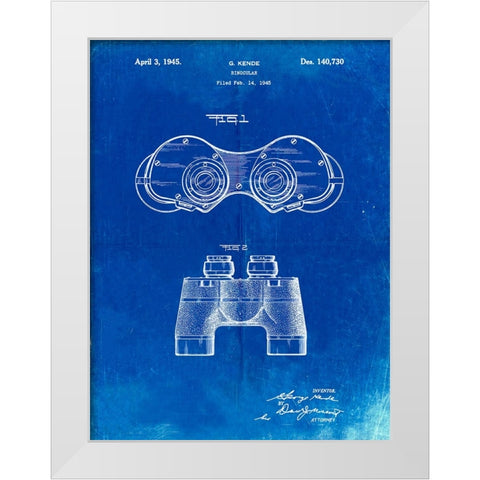 PP684-Faded Blueprint Binoculars Patent Poster White Modern Wood Framed Art Print by Borders, Cole