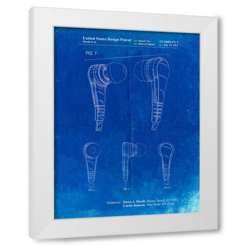 PP686-Faded Blueprint Ear Buds Patent Poster White Modern Wood Framed Art Print by Borders, Cole