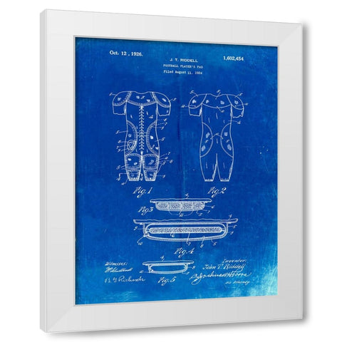 PP690-Faded Blueprint Ridell Football Pads 1926 Patent Poster White Modern Wood Framed Art Print by Borders, Cole