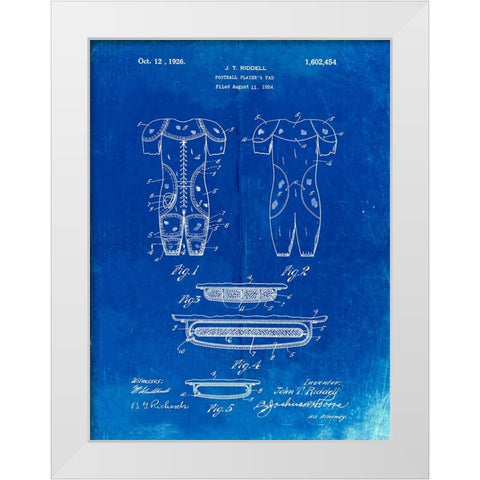 PP690-Faded Blueprint Ridell Football Pads 1926 Patent Poster White Modern Wood Framed Art Print by Borders, Cole