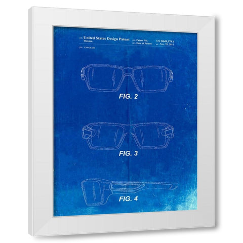 PP695-Faded Blueprint Oakley Crankcase Sunglasses Patent Poster White Modern Wood Framed Art Print by Borders, Cole