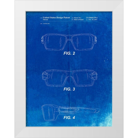 PP695-Faded Blueprint Oakley Crankcase Sunglasses Patent Poster White Modern Wood Framed Art Print by Borders, Cole