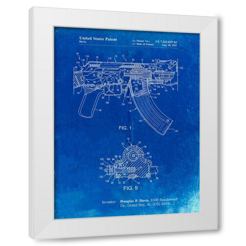 PP701-Faded Blueprint Ak-47 Bolt Locking Patent Print White Modern Wood Framed Art Print by Borders, Cole