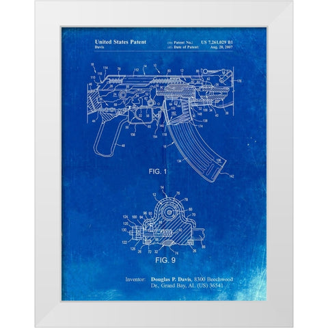 PP701-Faded Blueprint Ak-47 Bolt Locking Patent Print White Modern Wood Framed Art Print by Borders, Cole