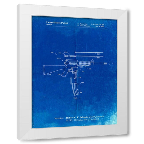 PP704-Faded Blueprint AR 15 Patent Poster White Modern Wood Framed Art Print by Borders, Cole