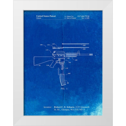 PP704-Faded Blueprint AR 15 Patent Poster White Modern Wood Framed Art Print by Borders, Cole