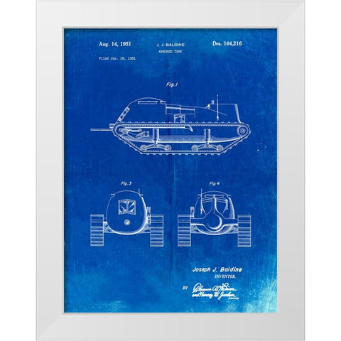 PP705-Faded Blueprint Armored Tank Patent Poster White Modern Wood Framed Art Print by Borders, Cole