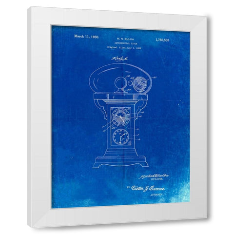 PP713-Faded Blueprint Astronomical Clock Patent Poster White Modern Wood Framed Art Print by Borders, Cole