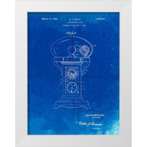 PP713-Faded Blueprint Astronomical Clock Patent Poster White Modern Wood Framed Art Print by Borders, Cole