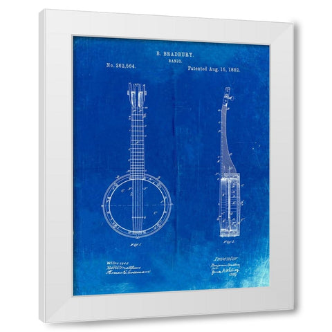 PP715-Faded Blueprint Banjo Mandolin Patent Poster White Modern Wood Framed Art Print by Borders, Cole