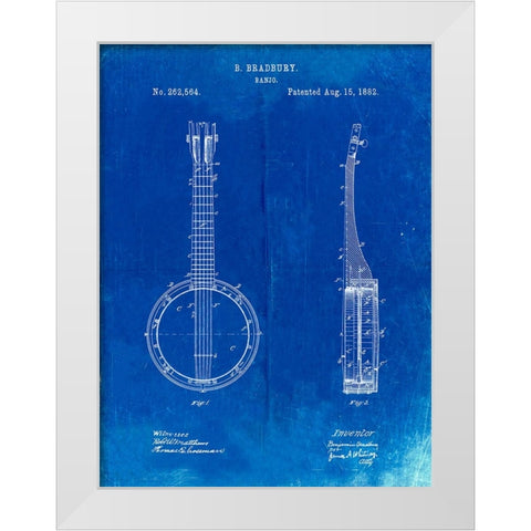 PP715-Faded Blueprint Banjo Mandolin Patent Poster White Modern Wood Framed Art Print by Borders, Cole