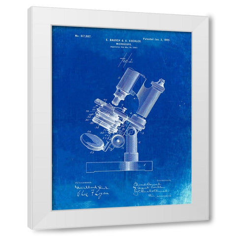 PP721-Faded Blueprint Bausch and Lomb Microscope Patent Poster White Modern Wood Framed Art Print by Borders, Cole