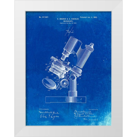 PP721-Faded Blueprint Bausch and Lomb Microscope Patent Poster White Modern Wood Framed Art Print by Borders, Cole