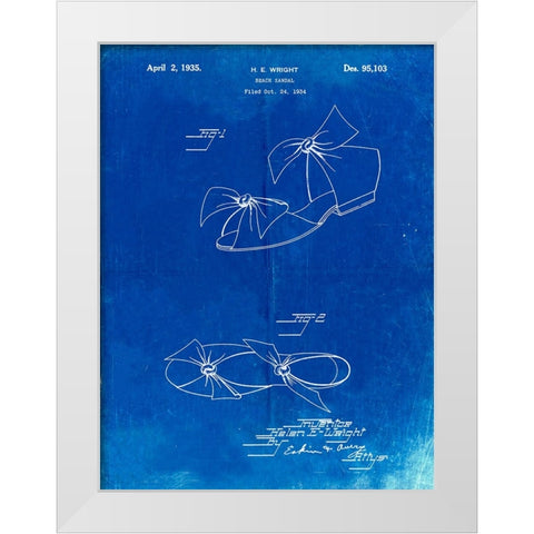 PP722-Faded Blueprint Beach Sandal 1934 Patent Poster White Modern Wood Framed Art Print by Borders, Cole