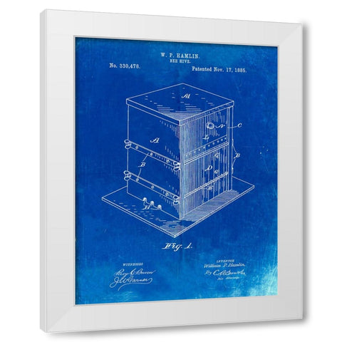 PP724-Faded Blueprint Bee Hive Exterior Patent Poster White Modern Wood Framed Art Print by Borders, Cole