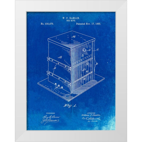 PP724-Faded Blueprint Bee Hive Exterior Patent Poster White Modern Wood Framed Art Print by Borders, Cole