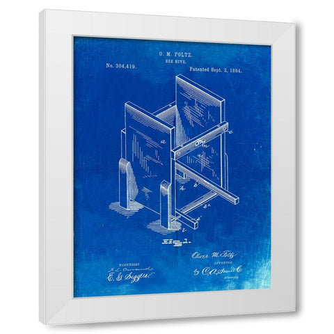 PP725-Faded Blueprint Bee Hive Frames Patent Poster White Modern Wood Framed Art Print by Borders, Cole