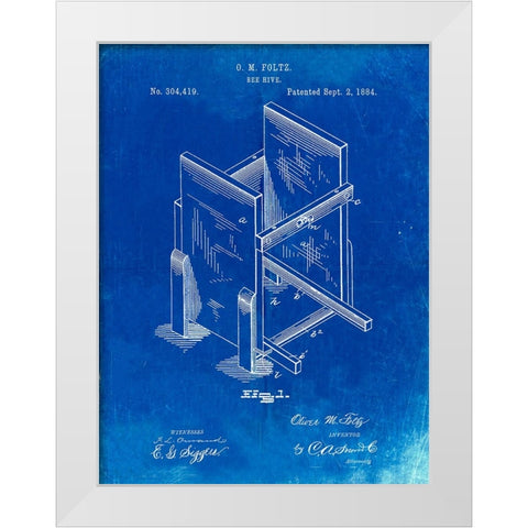 PP725-Faded Blueprint Bee Hive Frames Patent Poster White Modern Wood Framed Art Print by Borders, Cole