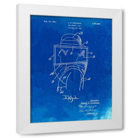 PP726-Faded Blueprint Bee Keeper Hat and Veil Patent Poster White Modern Wood Framed Art Print by Borders, Cole